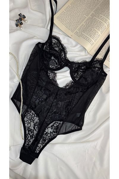 ROZENİN LINGERIE Scarlet Elite Collection: Μαύρο κορμάκι με δαντέλα που αλλάζει ρομαντικό κομψό