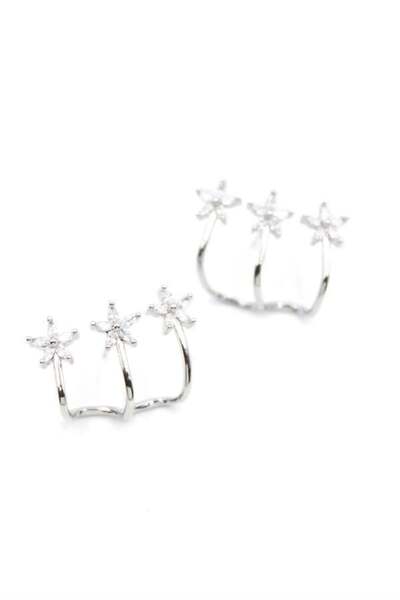 MENESSA أقراط زهرة ثلاثية - فضية