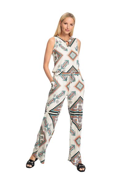 MAMAYAGA Women's Sleeveless Patterned Wide Leg Stretchy Window Collar Sport Stylish Casual Plus Size Curve Viscose Jumpsuit