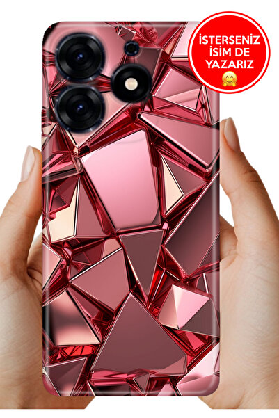 TECNO Spark 20 20C Kılıf Desenli Rubber Lens Korumalı Silikon PembeDeco