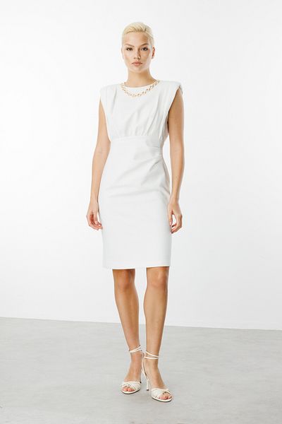 Ekol Midi Length Dress with Chain Accessories on the Collar