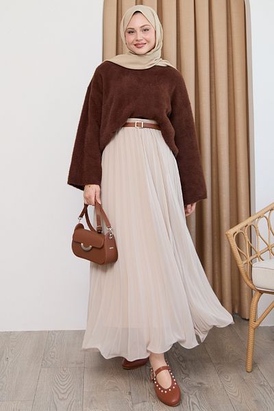InStyle Μπεζ σιφόν φούστα με ντραπέ