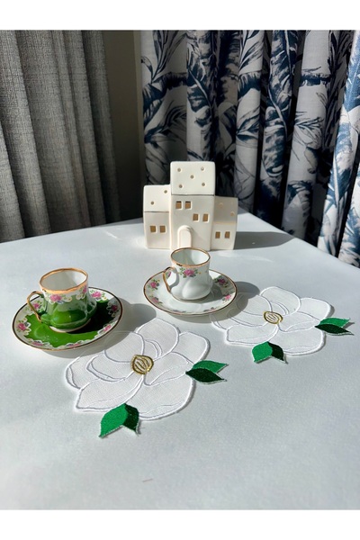 nebudeco 2’li Manolya Çiçek Nakışlı Kokteyl Peçetesi, Kahve Sunum Peçetesi, B...