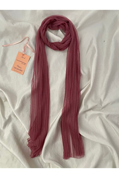 Nurcanilirboutique Gül kurusu zarif pliseli fular
