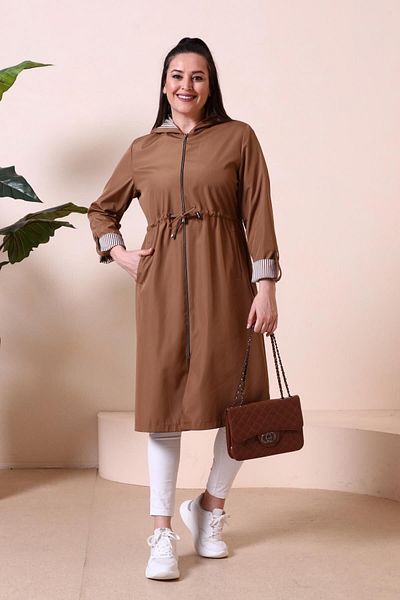Ferace Γυναικεία μακριά Hijab Trenckot μεγάλου μεγέθους με φερμουάρ