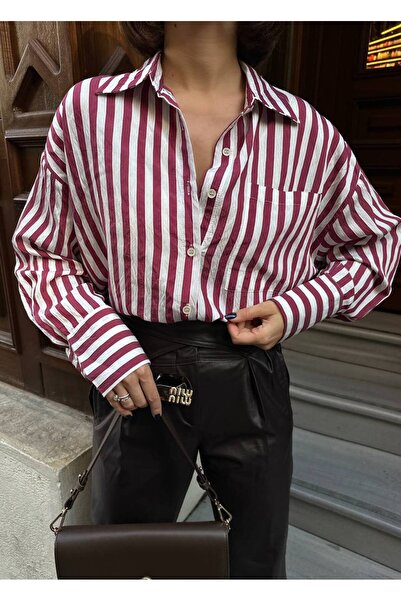 Bak'ap Модальний преміум-тканинний сорочка в смужку Oversize з низькими рукавами