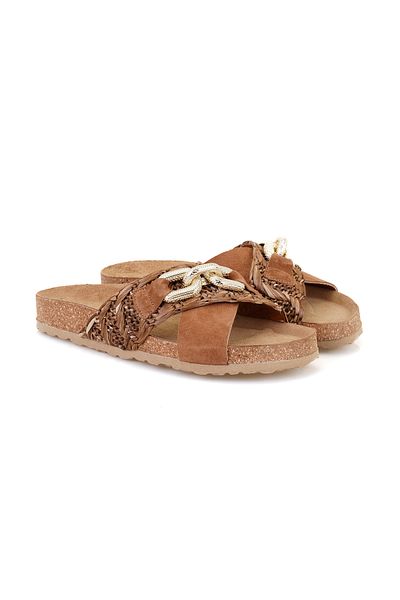 Desa Women's Tan Leather Slippers with Accessories