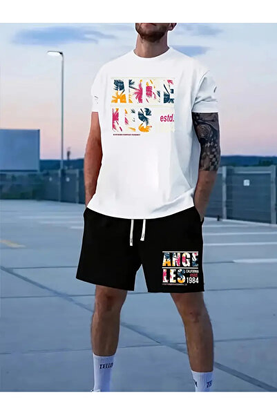 LUNAVISTA Coconut Trees and Angels Printed Short Sleeve Shirt and Shorts Comf...