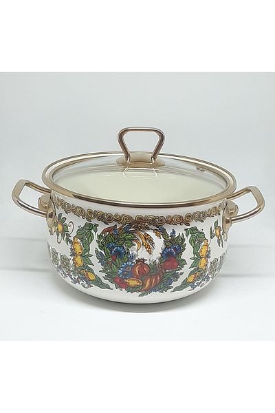 Avşar Enamel My Home 20 cm 2750 ml Fruit Decor Enamel Pot