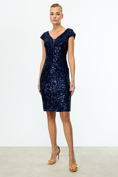 Ekol Pul Payetli Midi Boy Elbise