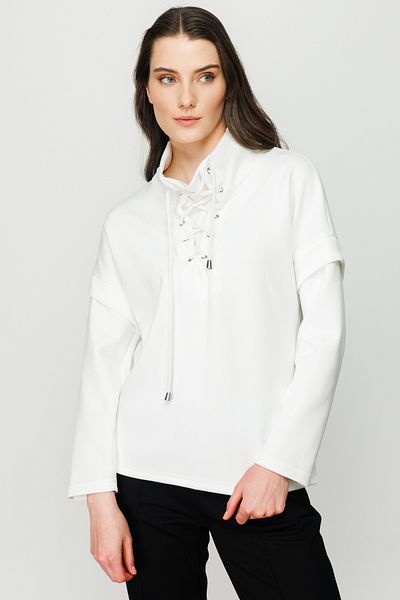 MAMAYAGA Women's Lace-Up Collar Scuba Oversize Sports Stylish Design Sweatshirt