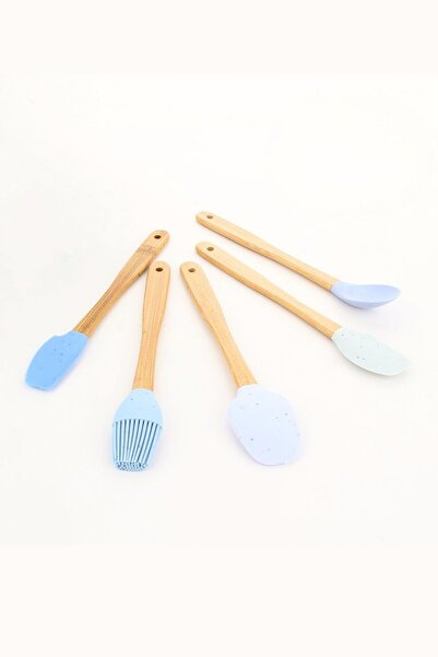 Meturas Blue Bamboo Silicone Set of 5 - Heat Resistant Spoon and Ladle Set