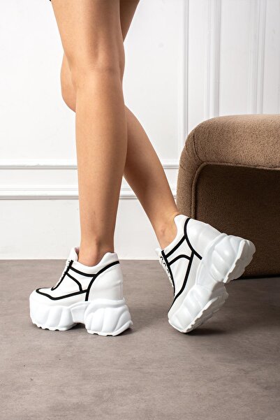 Modanizm LORA siyah-beyaz Dolgu Topuklu Spor Ayakkabı