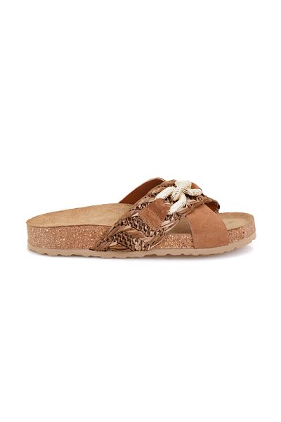 Desa Women's Tan Leather Slippers with Accessories