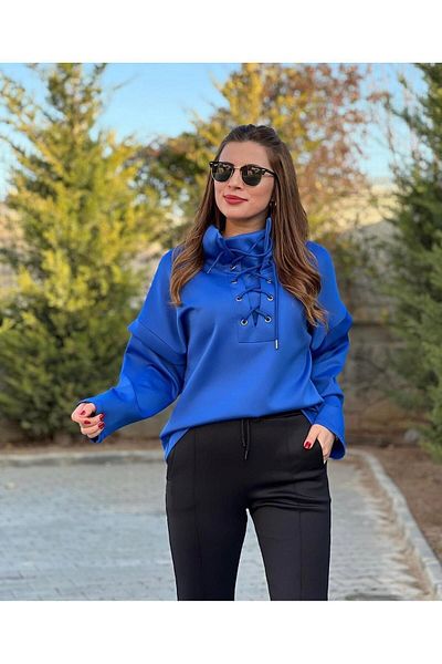 MAMAYAGA Hanorac pentru femei, cu guler cu șireturi, cu design elegant, sport supradimensionat