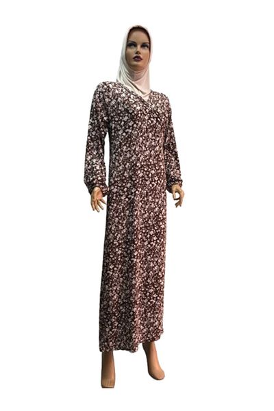 eflin Women's Prayer Dress - Brown-Cream Flower Pattern, Bumugge and Eyebrow Paper