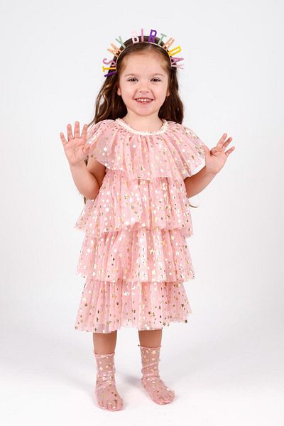 Le Mabelle Powder Star Printed Tiered Tulle Girls' Dress - Estela