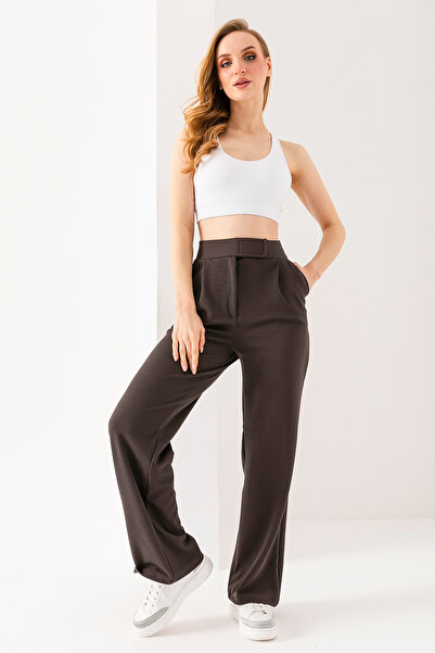 GİYSA Pantaloni Palazzo cu închidere velcro din Lycra pentru femei, antracit ...