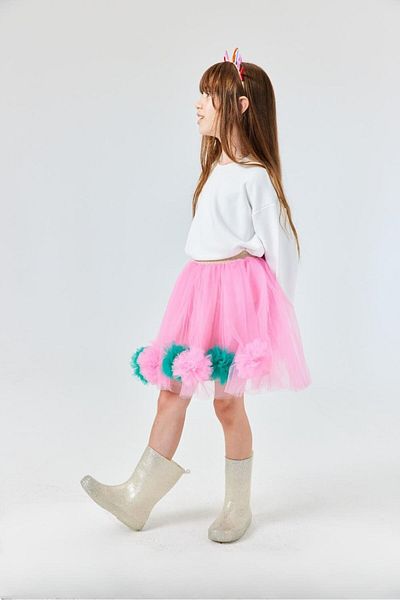 Le Mabelle Pink Pompom Detailed Girl's Skirt - Hilda