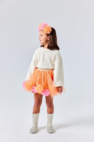 Le Mabelle Girl's Skirt with Orange Pompom Detail - Hilda