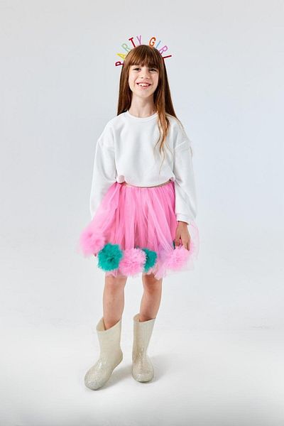 Le Mabelle Pink Pompom Detailed Girl's Skirt - Hilda