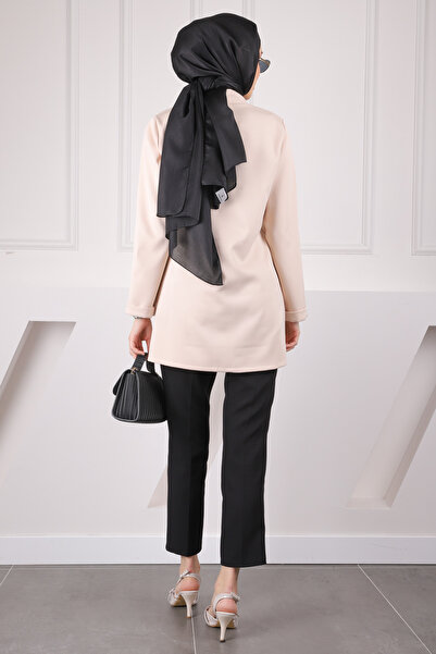 İmajButik Μπουφάν κρεπ με γιακά σε μπεζ σάλι