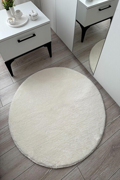 KEVLİNE Kevline Home Kaymaz Taban Dekoratif Modern Oval Yuvarlak Peluş Halı Y...