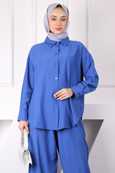İmajButik Indigo Elastic Waist Shirt Pants Suit