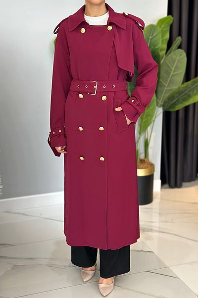 Missemramiss Rose Trench Coat 4721 Claret Red