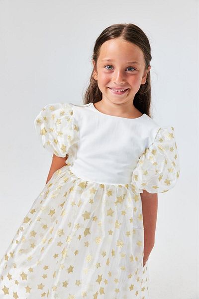 Le Mabelle Elsa - Girl's Ecru Starry Tulle Skirt Dress