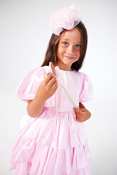 Le Mabelle Gabriela - Pink Satin Girl's Dress, Layered Skirt