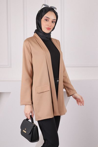 İmajButik Μπουφάν κρεπ με γιακά σάλι βιζόν