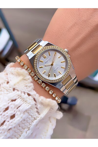 Ferrucci ساعة يد نسائية من الصلب بزخارف حجرية 3 ATM مقاومة للماء ضمان لمدة عامين