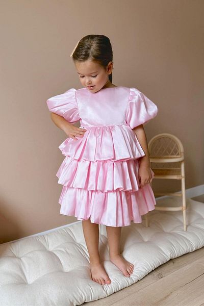 Le Mabelle Gabriela - Pink Satin Girl's Dress, Layered Skirt