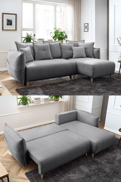 Eymense Puffy Sandıklı Köşe Koltuk Gri Sağ Köşe