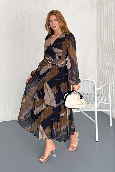 Neşeli Butik kadın astarlı midi boy şifon elbise NBK20301