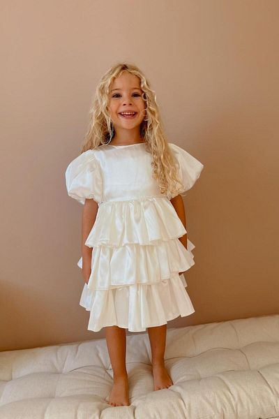 Le Mabelle Gabriela - Girl's Ecru Satin Skirt Dress