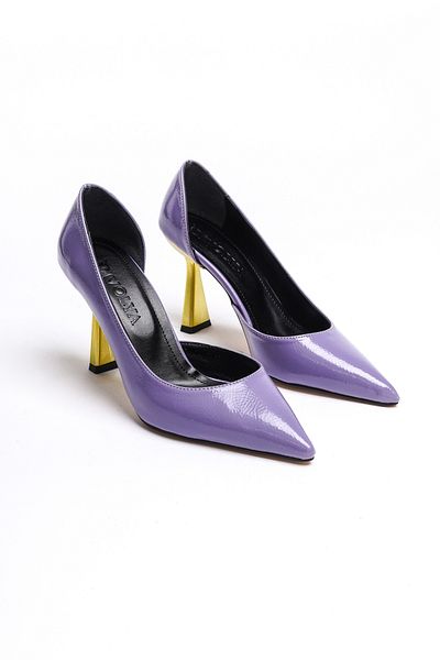 DURUNUN BUTİĞİ Carlet Lilac Ζαρωμένο λουστρίνι (8cm Τακούνι) Ύψος Καθημερινής Χρήσης Στιλέτο