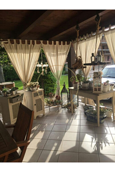 Perdeplus Buldan Linen Balcony Background Curtain Sunshade, Rustic Pipe Compatible Single Wing Cotton Background