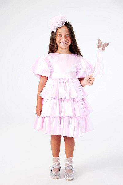 Le Mabelle Gabriela - Pink Satin Girl's Dress, Layered Skirt