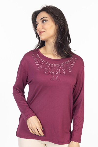 Mutlu City Model nou bluză din bumbac pieptănat pentru mamă cu guler rotund b...