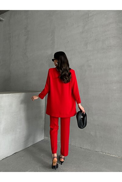 MD trend Women's Double Sleeve Jacket and Cigarette Pants Double Crepe Set