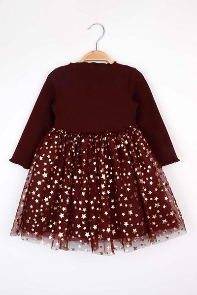 Le Mabelle Claret Red Star Printed Tulle Skirt Girls' Dress - Karen