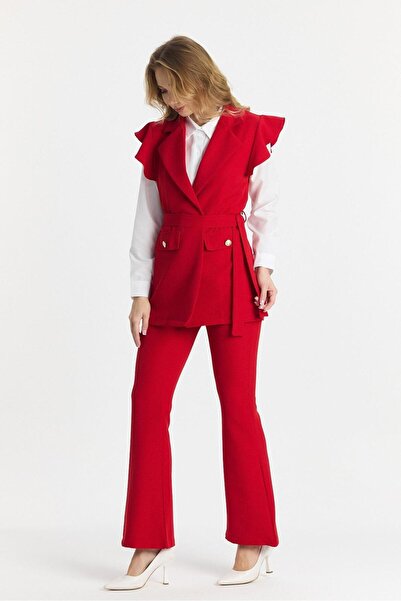 GÜZELLER Triple Suit with Flared Trousers, Vest and Shirt