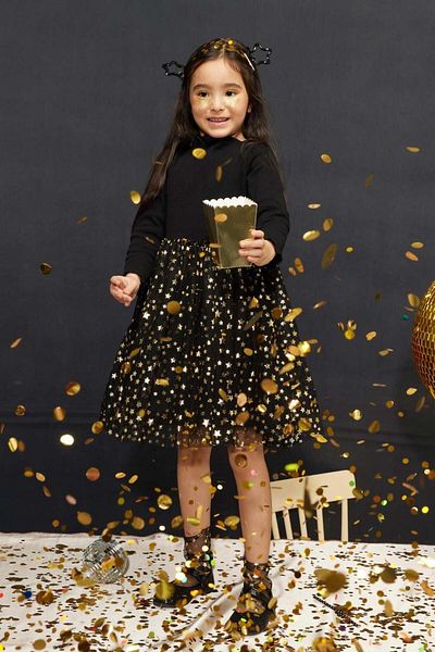 Le Mabelle Black Star Printed Tulle Skirt Girls' Dress - Karen