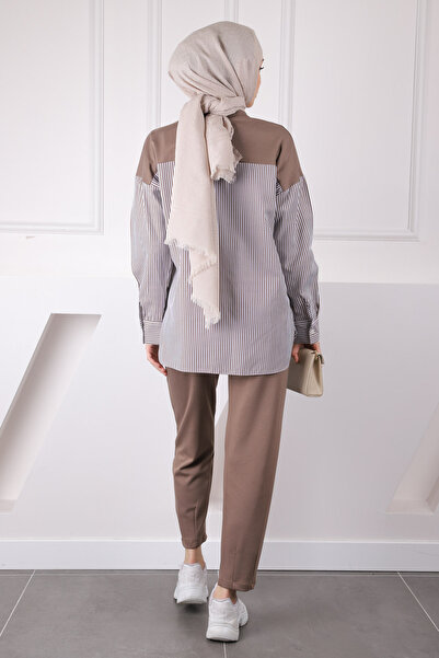 İmajButik Καφέ Πουκάμισο Garnished Modal Tunic Παντελόνι