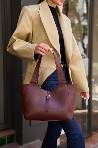 Madamra Bordó női vékony övcsat részletes kézi és válltáska