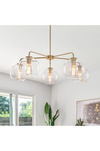 A F N LIGHTING Contemporary 5-Light Hand-Blown Glass Globe Chandelier for Modern Interiors