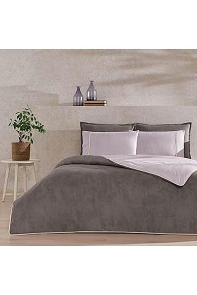 Hepta Collection Taç Cotton Rıven Duvet Cover Set Gray Single