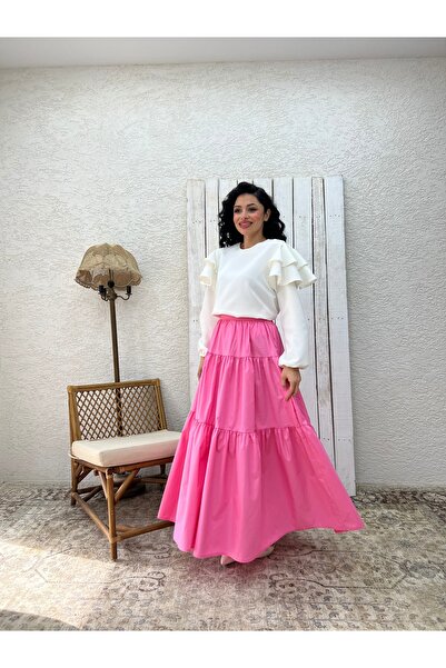 KÜÇÜĞÜM BUTİK Pink Poplin Layered Skirt